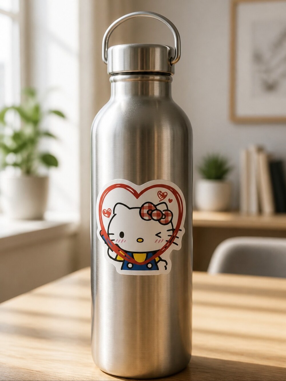 Hello Kitty Sticker Self-Adhesive Laptop Water Bottle White Cat Bow Heart Wink